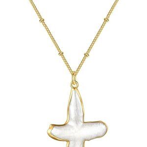 Gold Cross Pearl Necklace with Chunky Baroque Freshwater Pearls for Women and Me